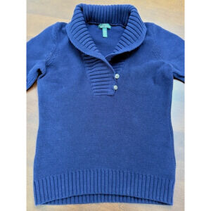 Ralph Lauren Jeans Co Womens Shawl Thick Chunky-Knit Sweater Navy Large Vintage